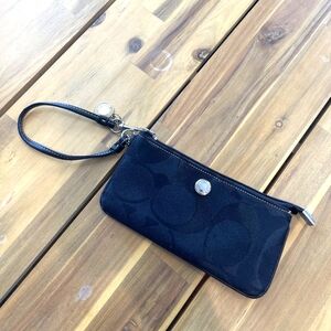 Coach‎ Black Monogram Skinny Long Wristlet with Silver Zipper